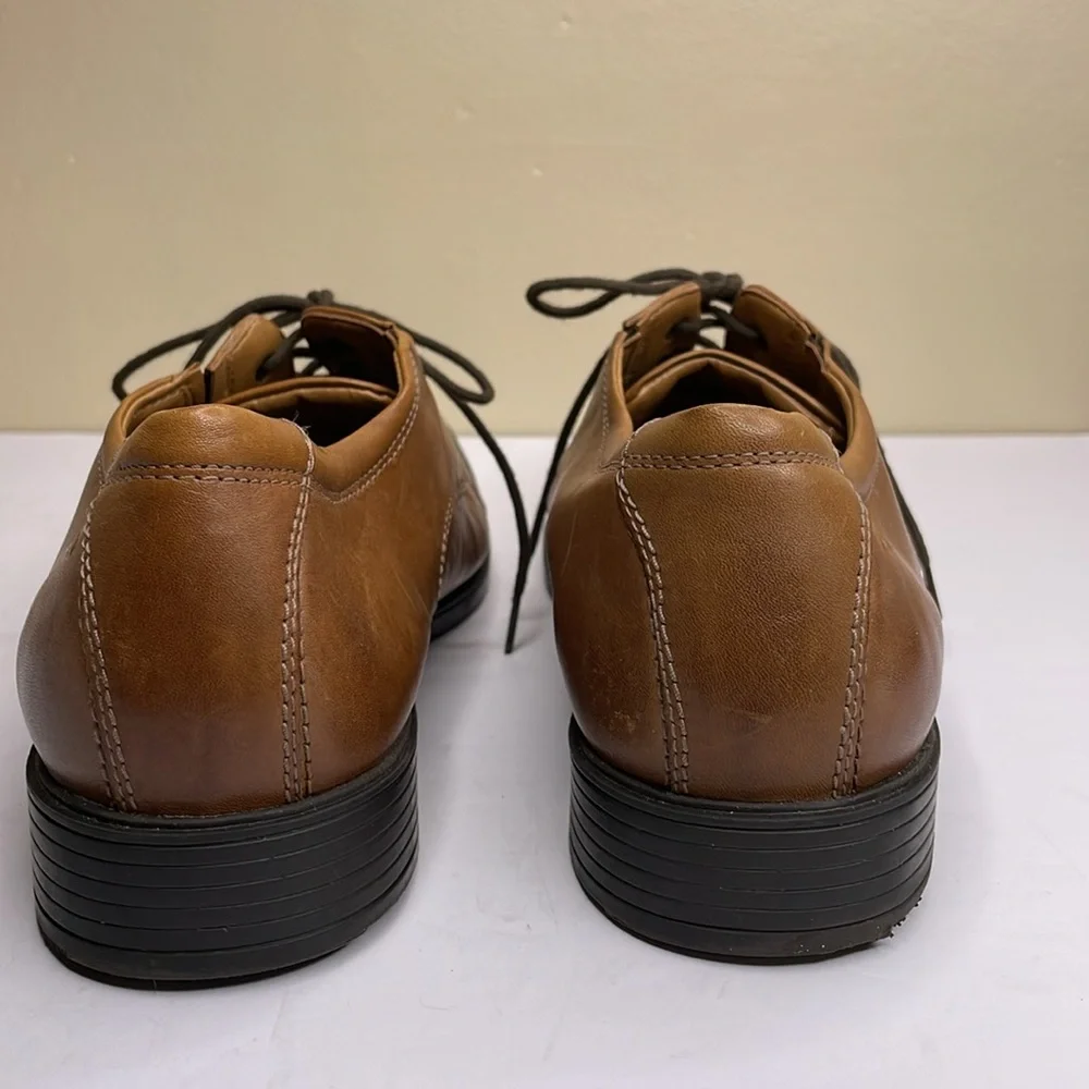 CLARK’S Collection Men’s TILDEN TIP Oxford Leather Shoes Dark Tan Lace Up 10M